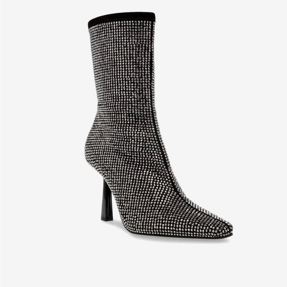 Steve Madden Vakay black silver rhinestone stiletto heel bootie boot sz 8.5